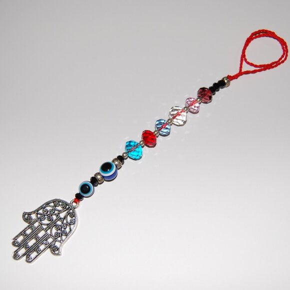 Hamsa Hand keychain,Evil Eye Wall Decor,Car Hanging Ornament,Fatima Hand Gift - Picture 2 of 2